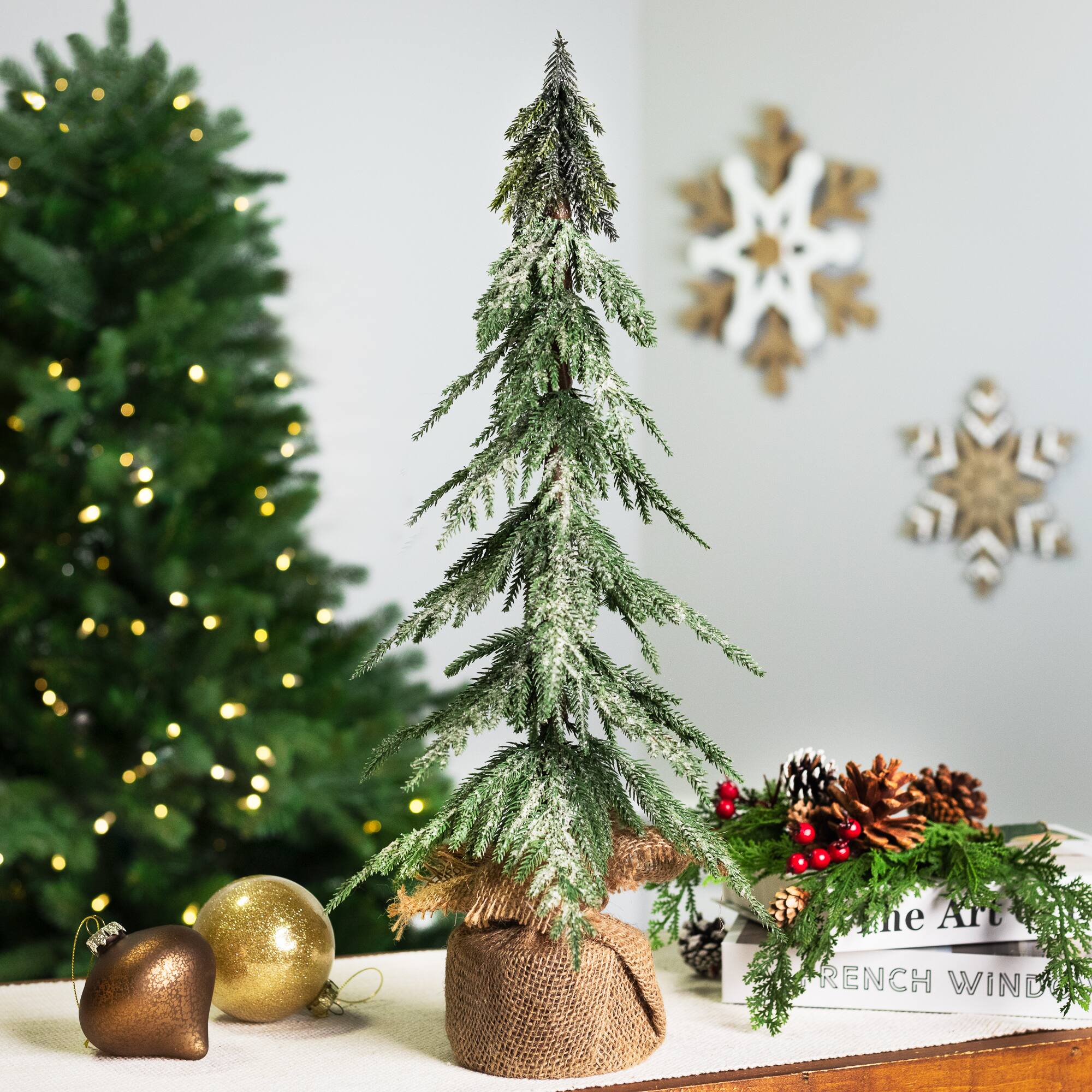 24" Unlit Mini Icy Pine Christmas Tree in Burlap Base